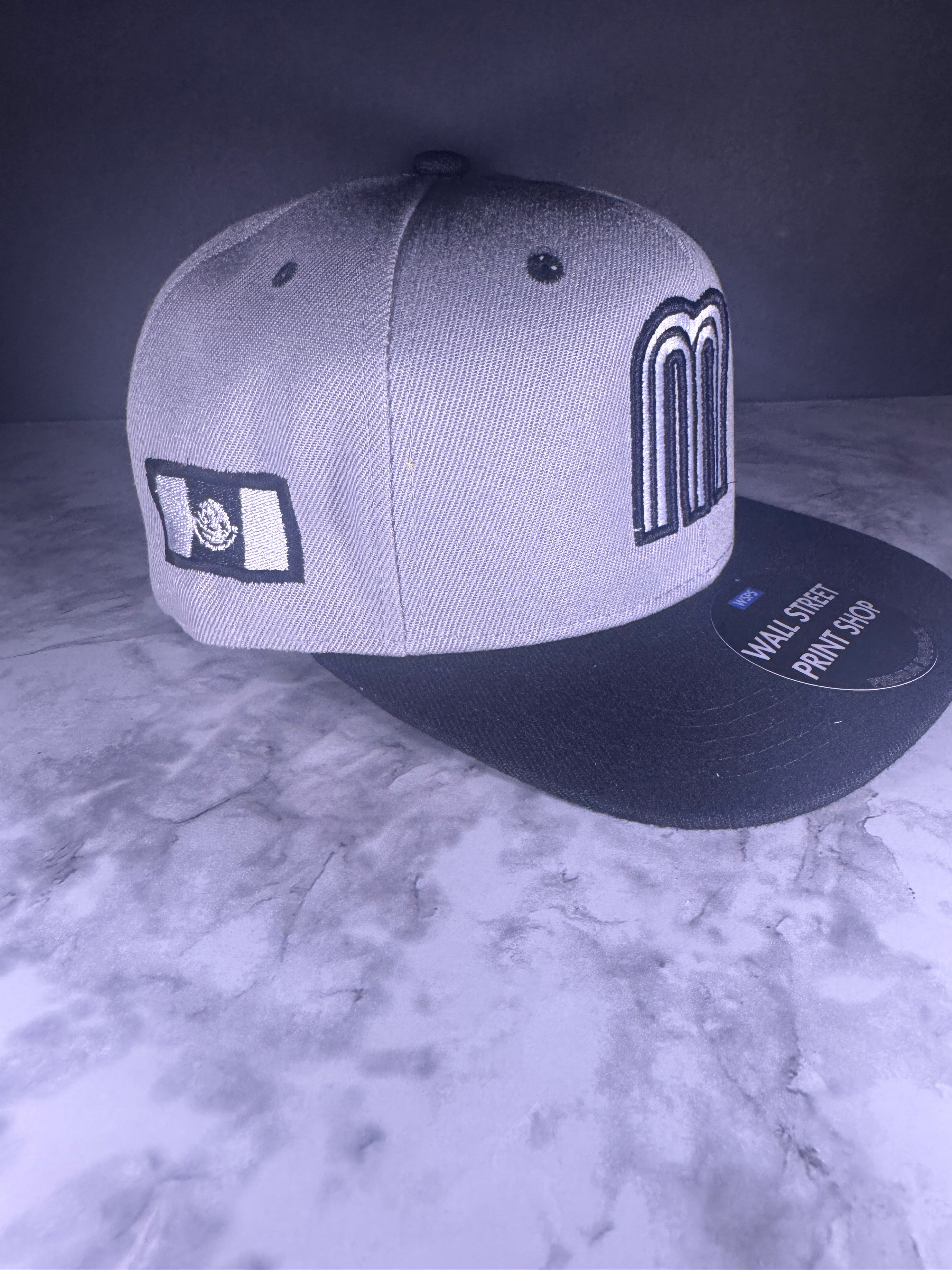 Mexico M 3D Embroidered Cap Béisbol Grey and Black