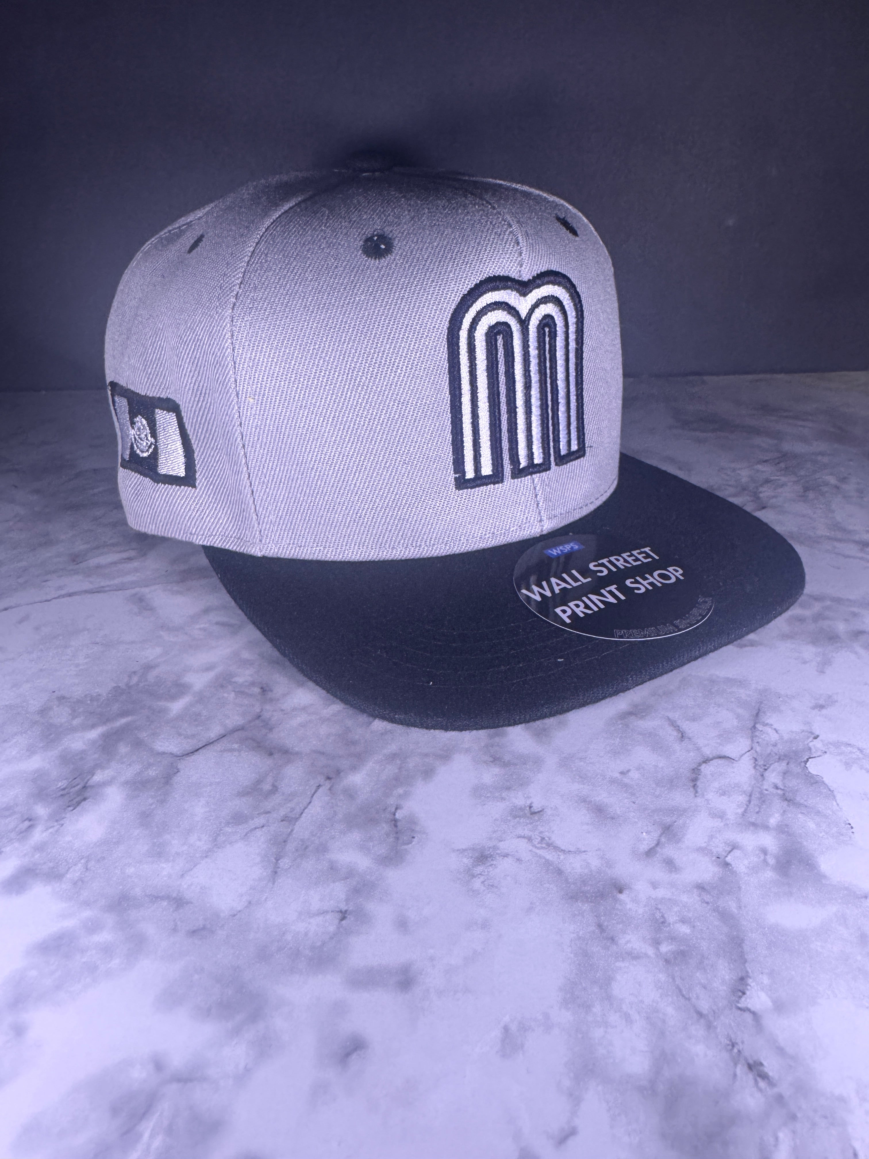 Mexico M 3D Embroidered Cap Béisbol Grey and Black